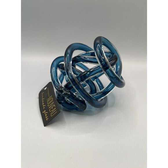 Blue Glass Interchangeable 5.5” Knot Orb Sphere Decor Nouveau Handmade - Picture 6 of 8